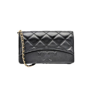 Tory Burch Savannah Black Quilted Leather Chain Wallet Crossbody Bag WOC